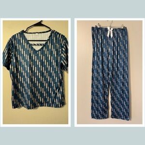 Blue and Tan Striped Pajama Set